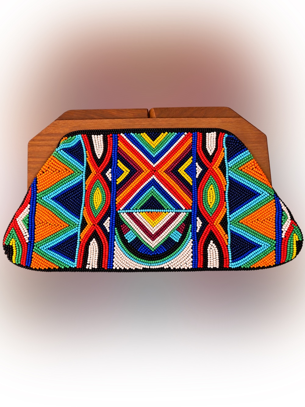 Express Multicolor Beaded Geometric Wood-Top Clutch
